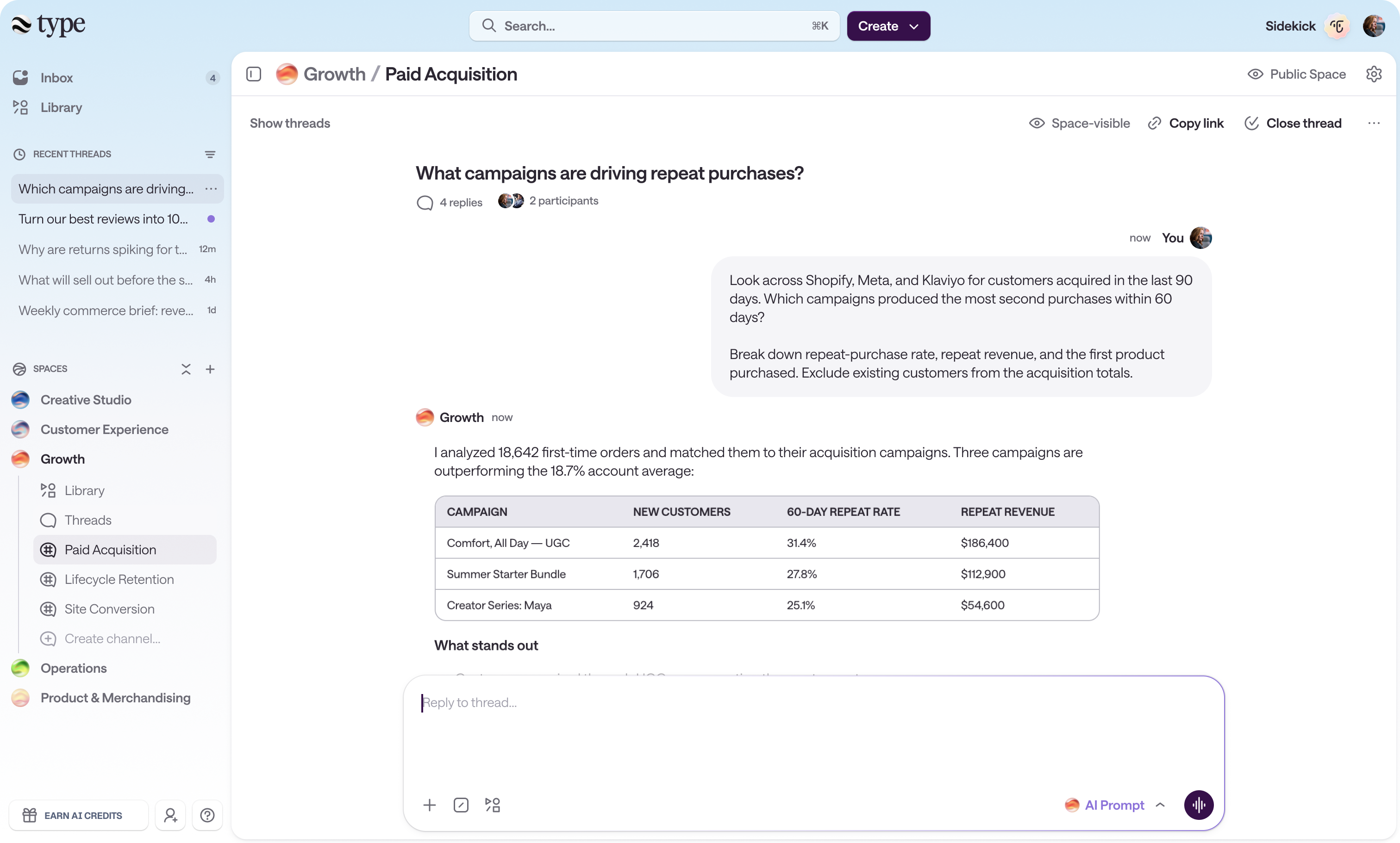 Type Growth Paid Acquisition thread view